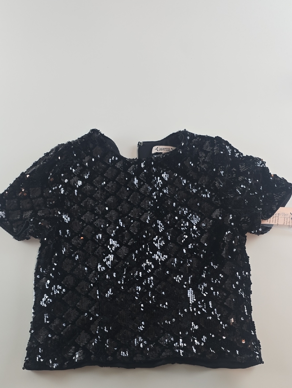 Nanette Lepore Black Sequin Short Sleeve Top Small (Polyester)